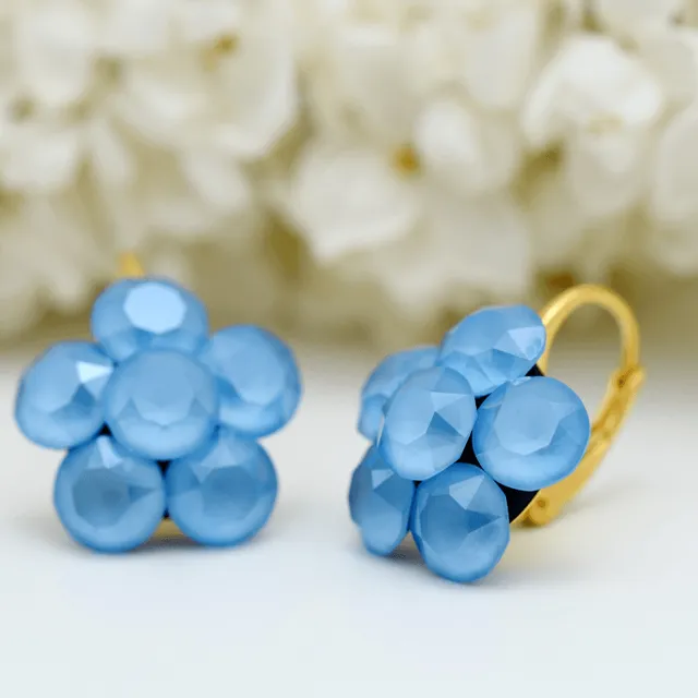 Margeluta.dincristal Chaton Flower cercei Summer Blue argint aurit