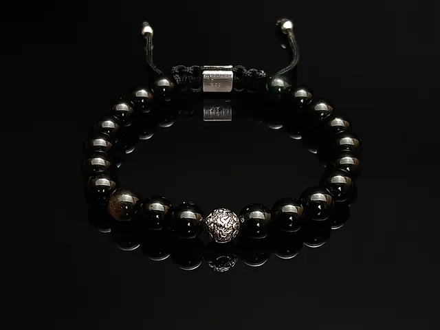 Dualstax Obsidian Argint bratara obsidian negru 8mm
