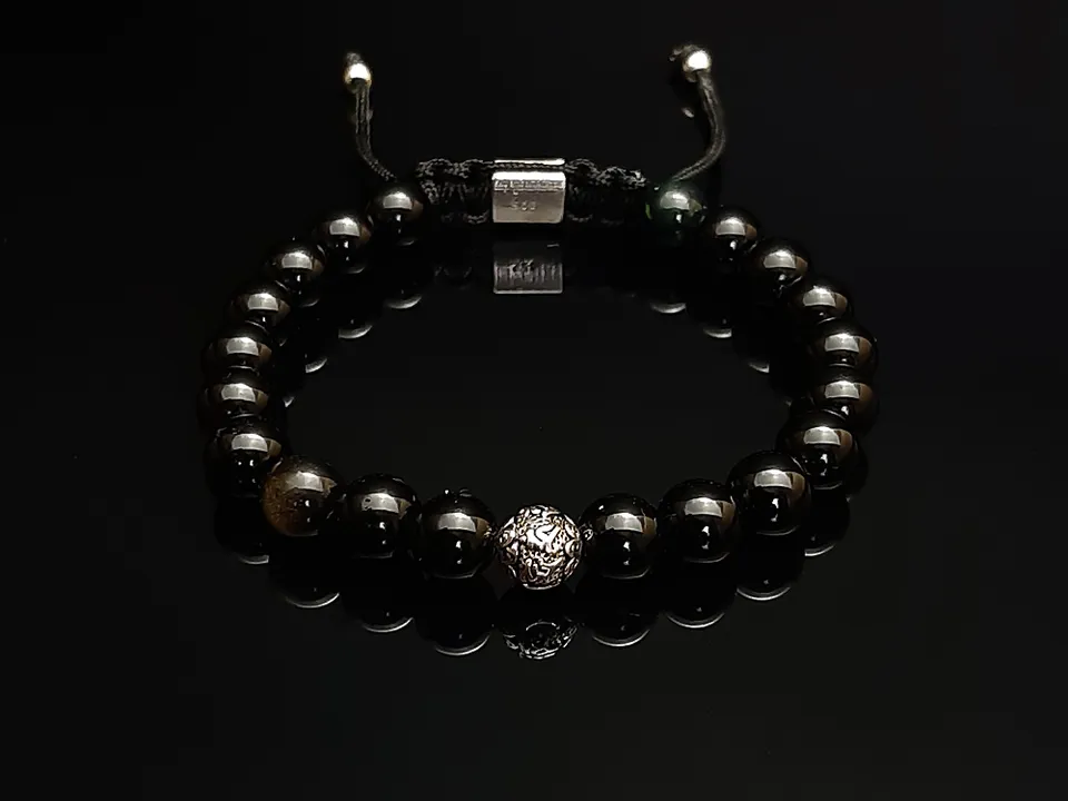 Dualstax Obsidian Argint bratara obsidian negru 8mm