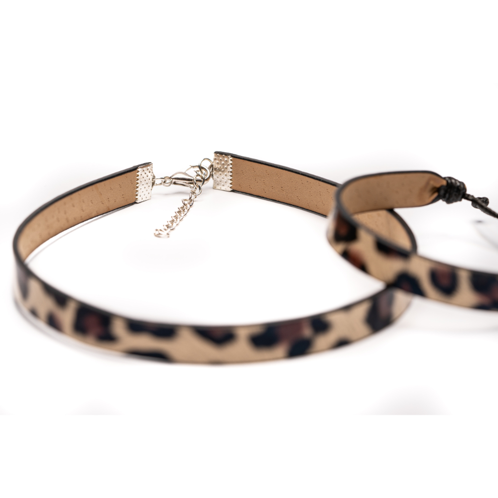 CrisFeather Leopard Set choker + brățară piele