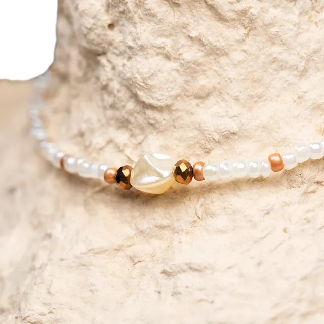 CrisFeather Snow Drops choker margele alb perlat