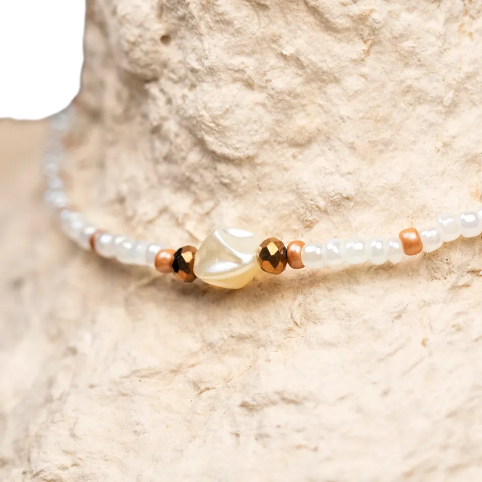 CrisFeather Snow Drops choker margele alb perlat