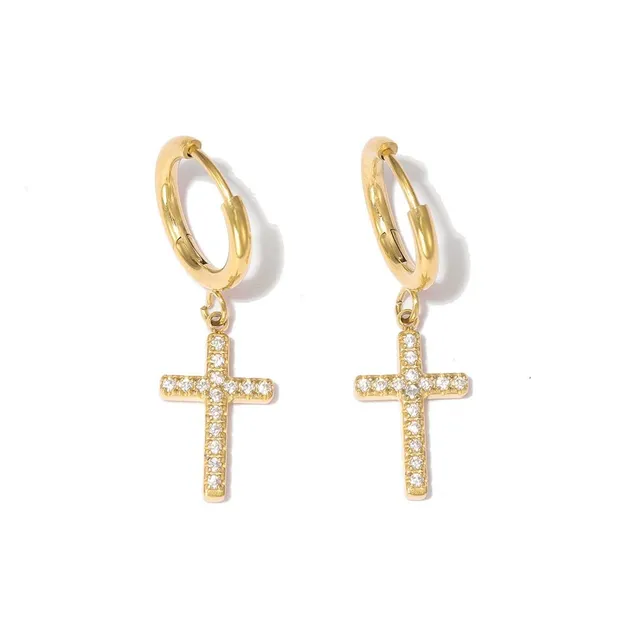 Rafini Golden Cross cercei placat aur 18K cruce