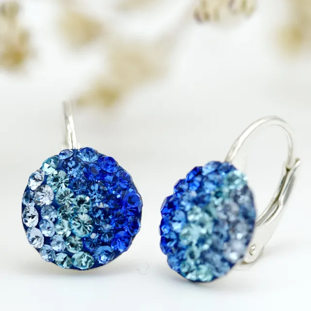 Margeluta.dincristal Chaton Ball Blue Degrade cercei leverback 12mm