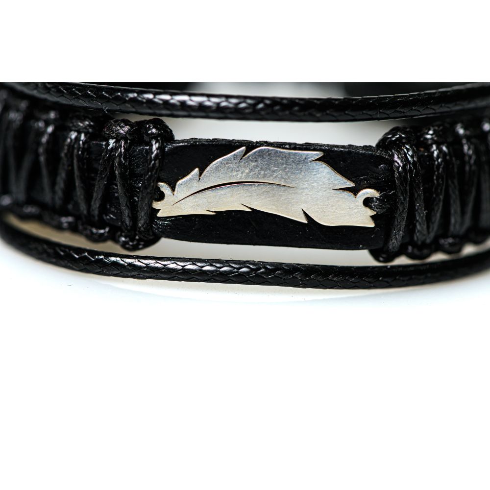 CrisFeather Feather 925 brățară piele neagră unisex