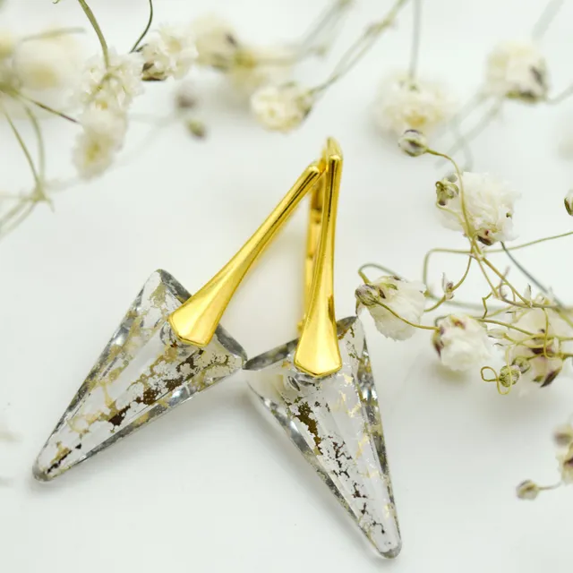 Margeluta.dincristal Spike Gold Patina cercei argint suflat aur