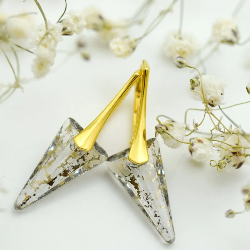 Margeluta.dincristal Spike Gold Patina cercei argint suflat aur