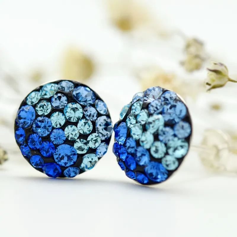 Margeluta.dincristal cercei Chaton Ball Blue Degrade argint 925