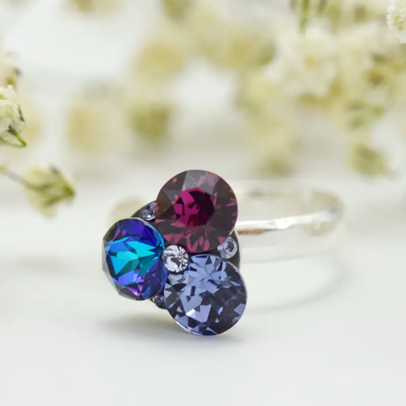 Margeluta.dincristal Trio Chaton inel argint 925 reglabil