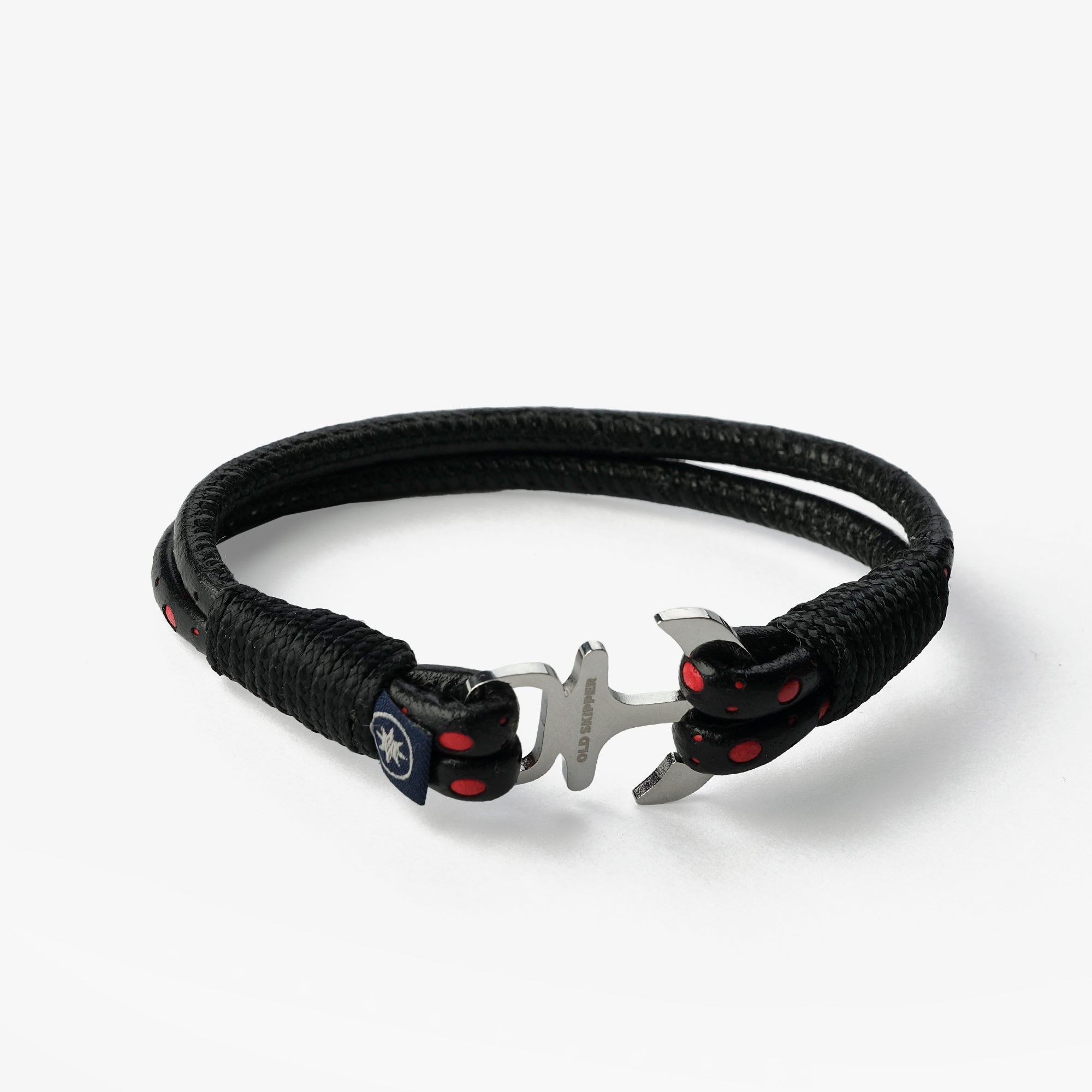 Old Skipper Intarsia bratara piele negru-rosu elice