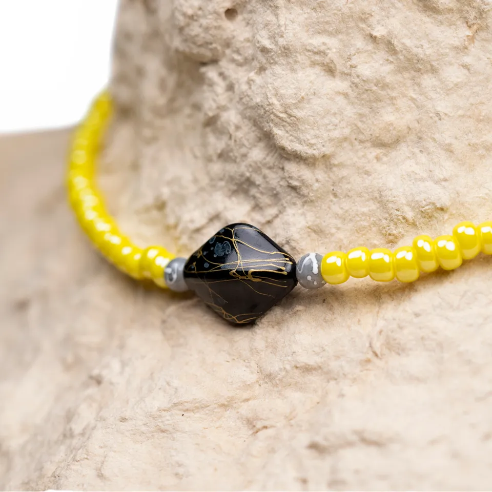 CrisFeather Honey choker mărgele galben