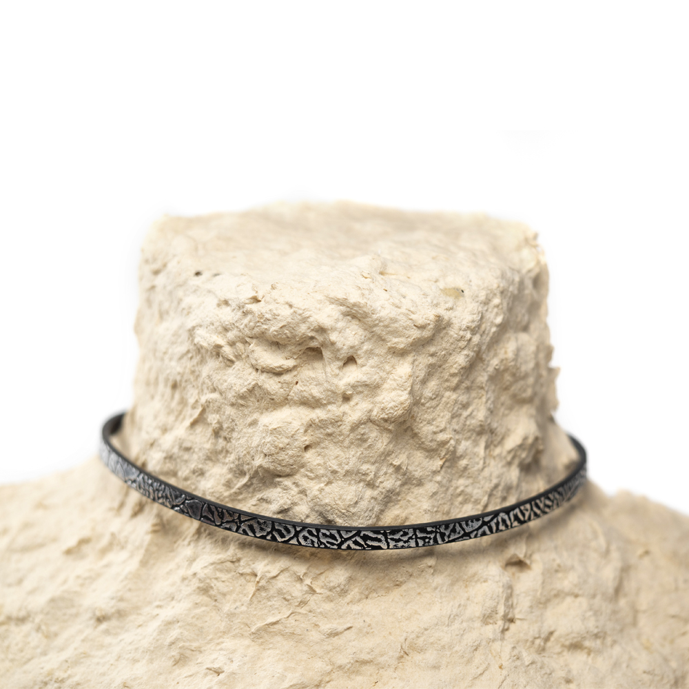 CrisFeather Shadows choker piele negru-argintiu