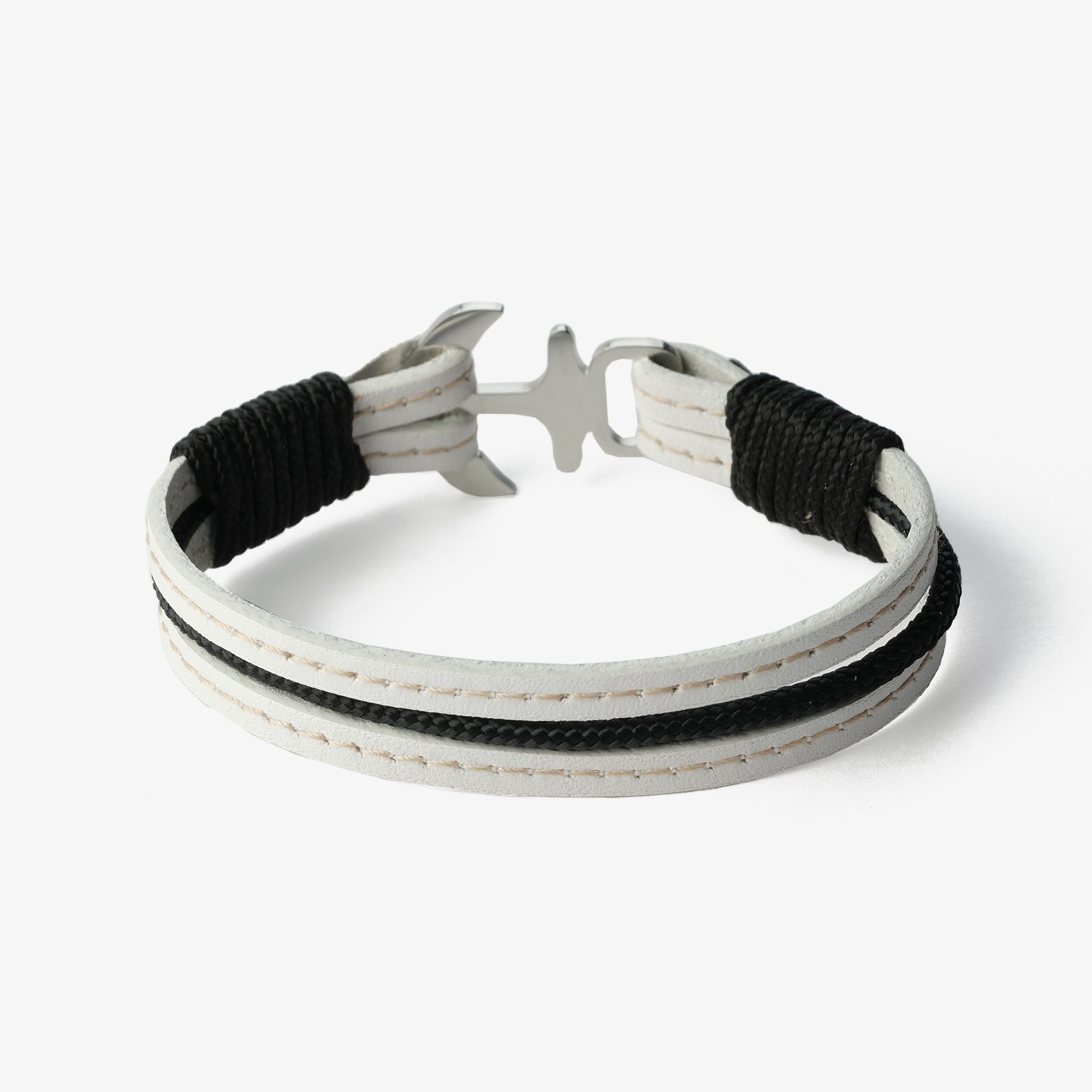Old Skipper Ivory Whisper brățară piele ancoră alb-negru