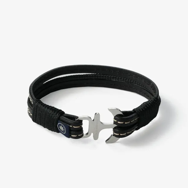 Old Skipper Midnight Noir Anchor bratara piele neagra
