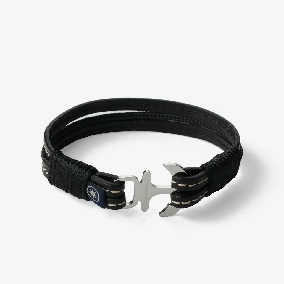 Old Skipper Midnight Noir Anchor bratara piele neagra