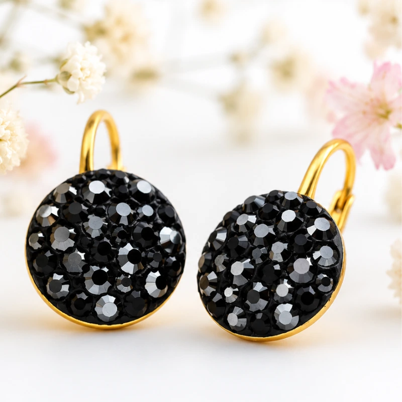 Margeluta.dincristal Chaton Ball cercei leverback negru auriu