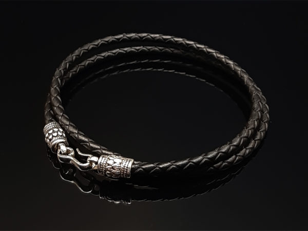Dualstax Lotus brățară piele neagră argint 925