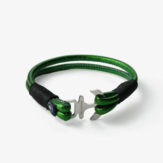 Old Skipper Emerald Sea bratara piele ancora verde metalizat