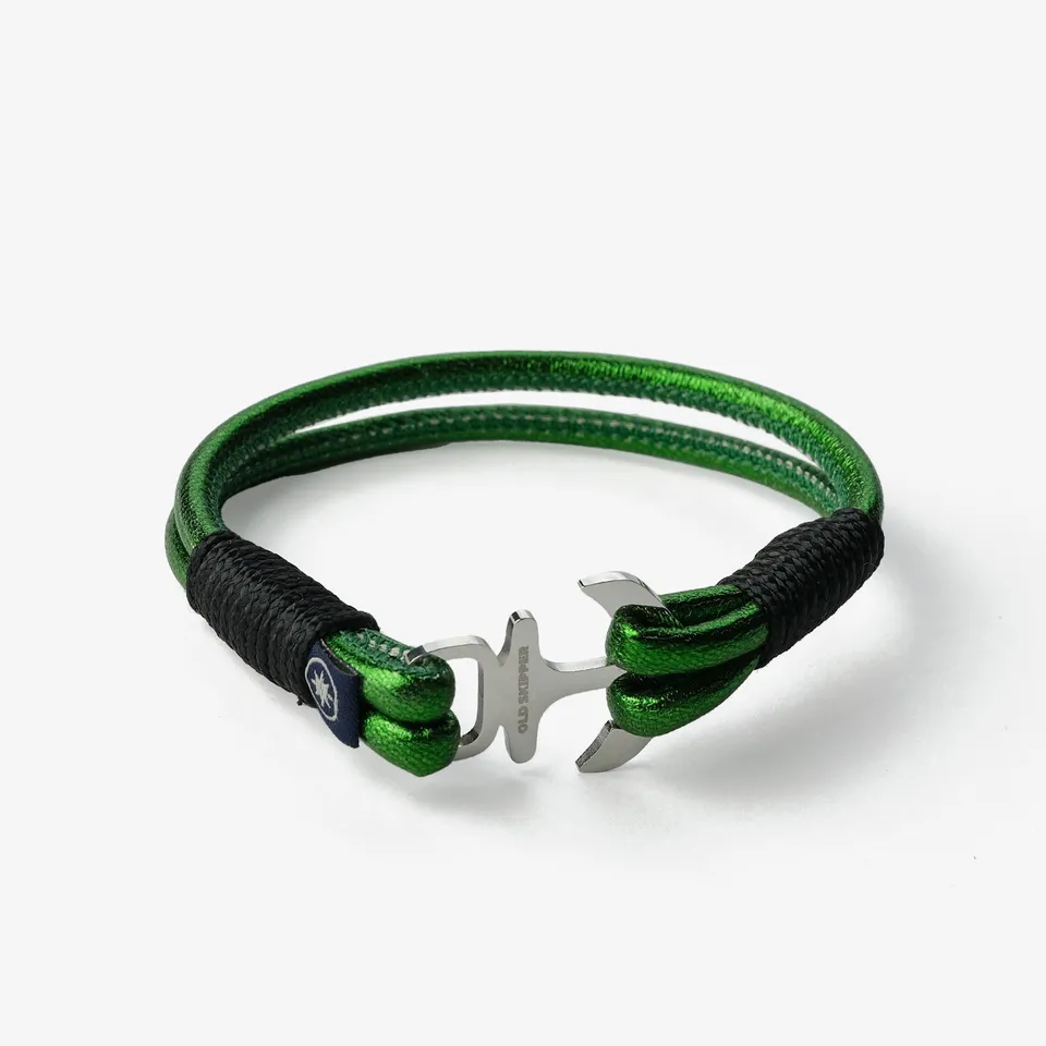 Old Skipper Emerald Sea bratara piele ancora verde metalizat