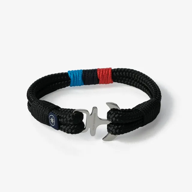 Old Skipper Midnight Marine brățară ancoră șnur nautic negru