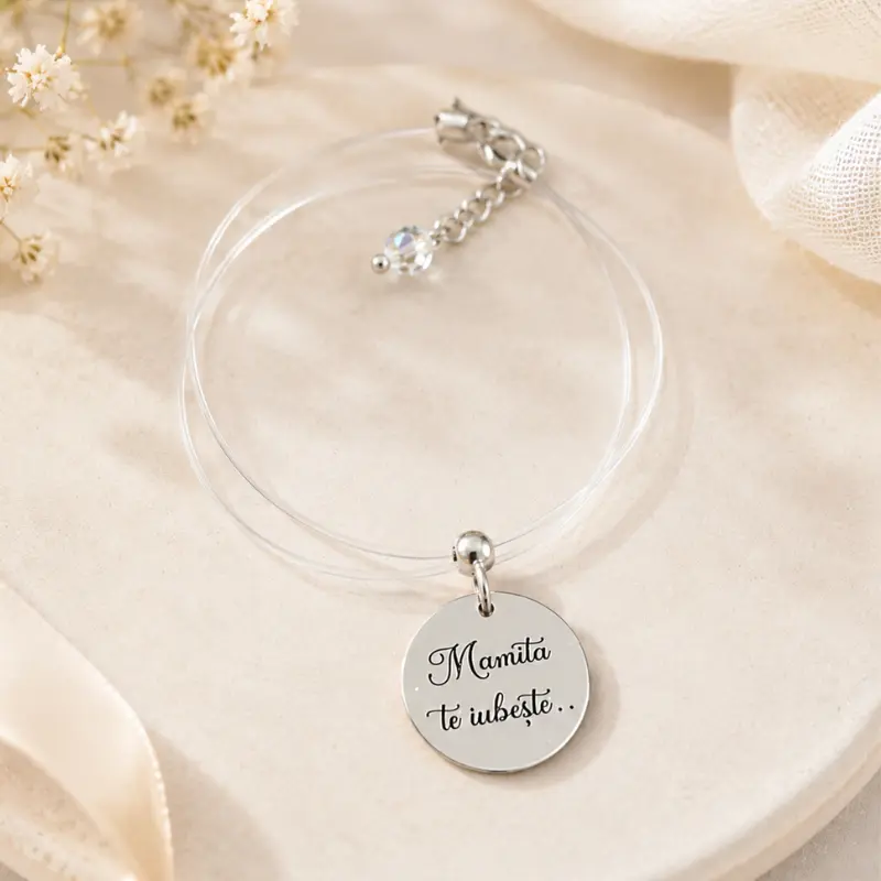 Margeluta.dincristal Amintire colier fir transparent bănuț desen