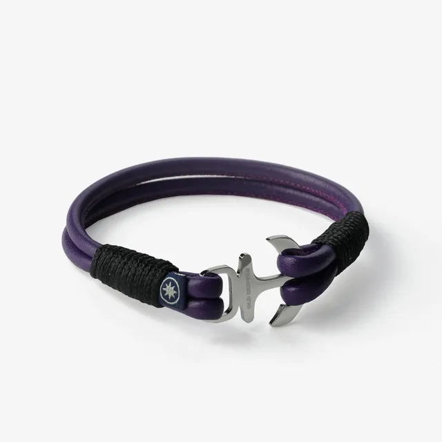Old Skipper Royal Amethyst brățară piele mov ancoră argint
