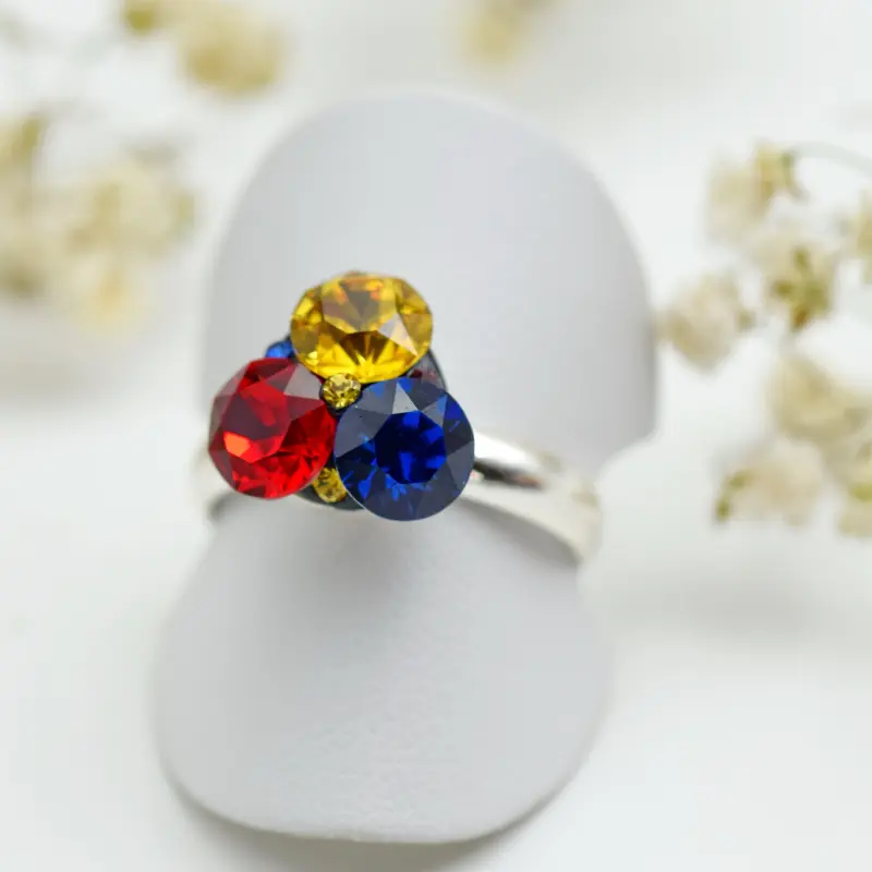 Mărgeluța din Cristal Trio Tricolor set cercei și inel argint 925