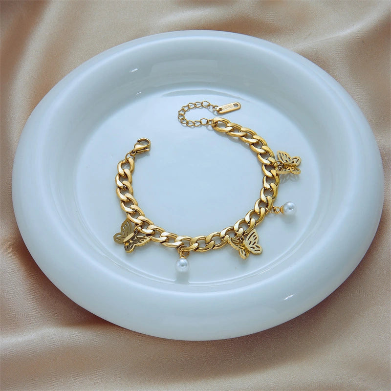 Rafini Butterfly Charm brățară placată aur 18K