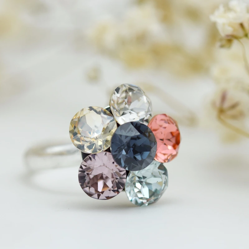 Margeluta.dincristal Chaton Flower inel reglabil argint 925
