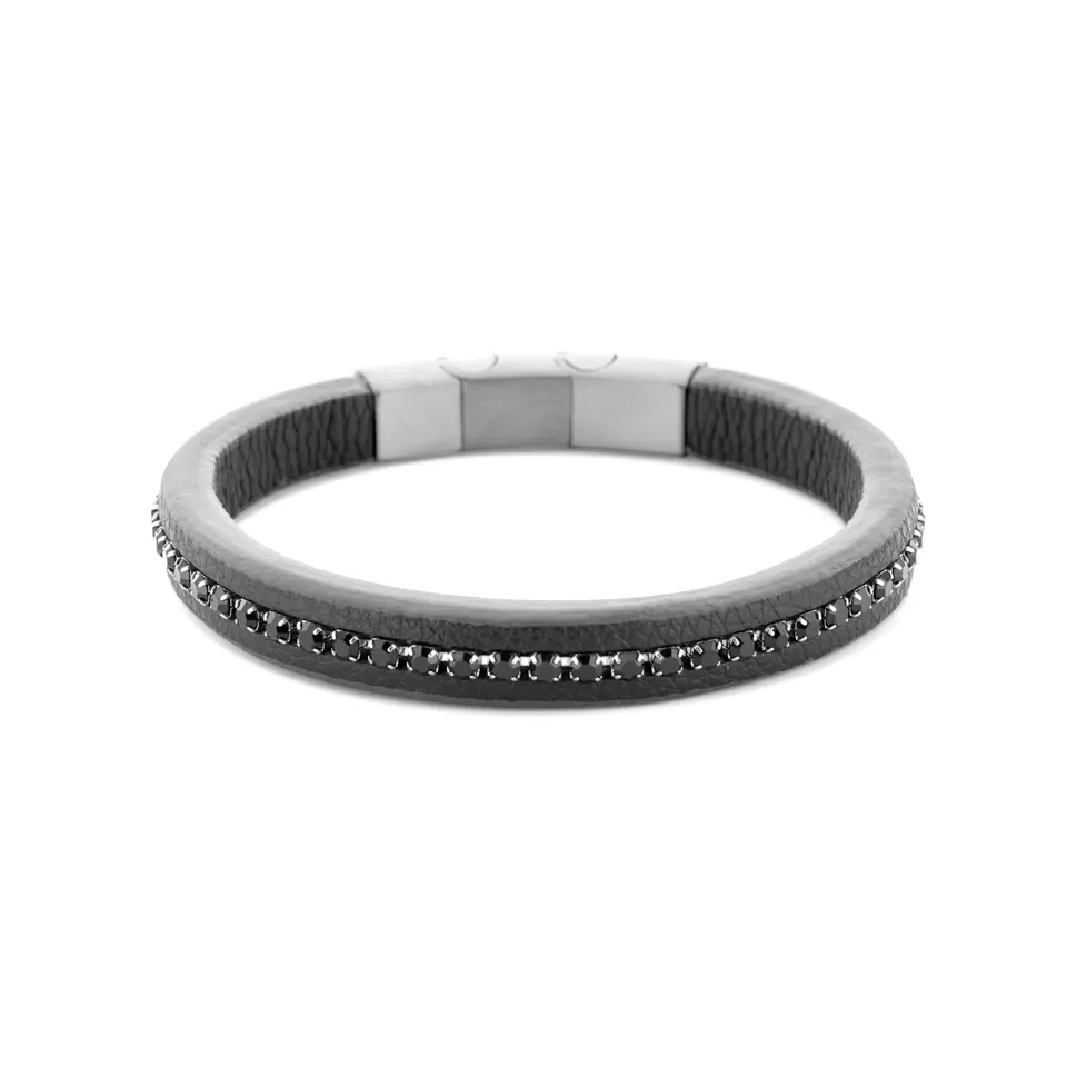 Frank 1967 Leather Bracelet with Zirconia bratara