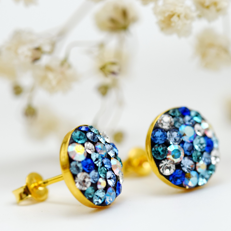 Chaton Ball Blue Multicolor cercei argint suflat aur 10mm