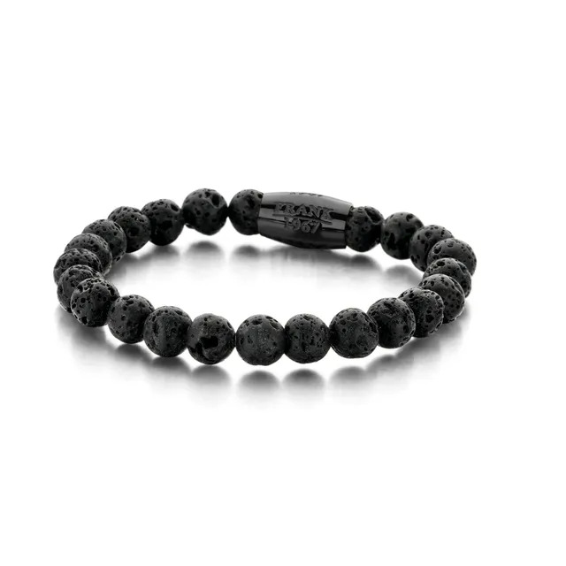 Frank 1967 Lava Stone bratara barbati margele negre 18,5 cm