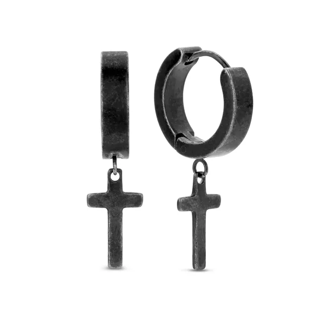 Frank 1967 Cross Pendant cercei rotunzi negri oțel