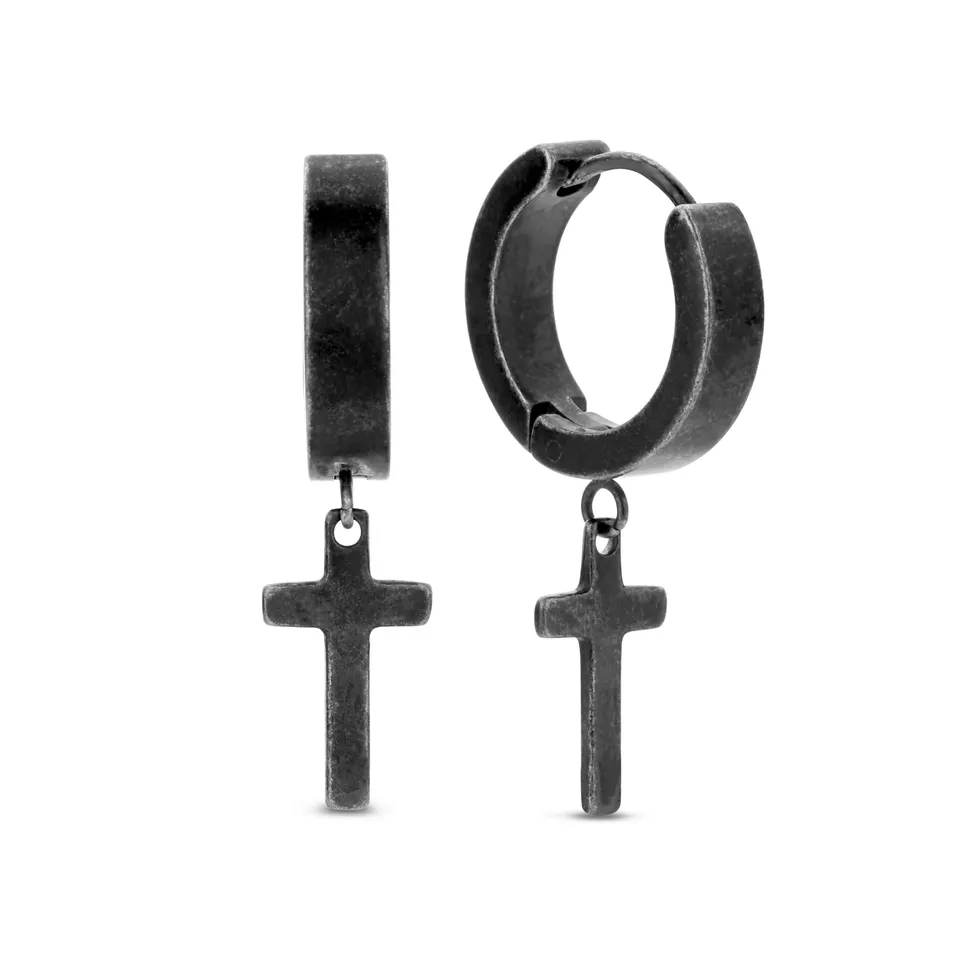 Frank 1967 Cross Pendant cercei rotunzi negri oțel