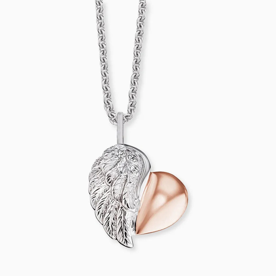 Engelsrufer Herzflügel colier argint bicolor cu zirconia