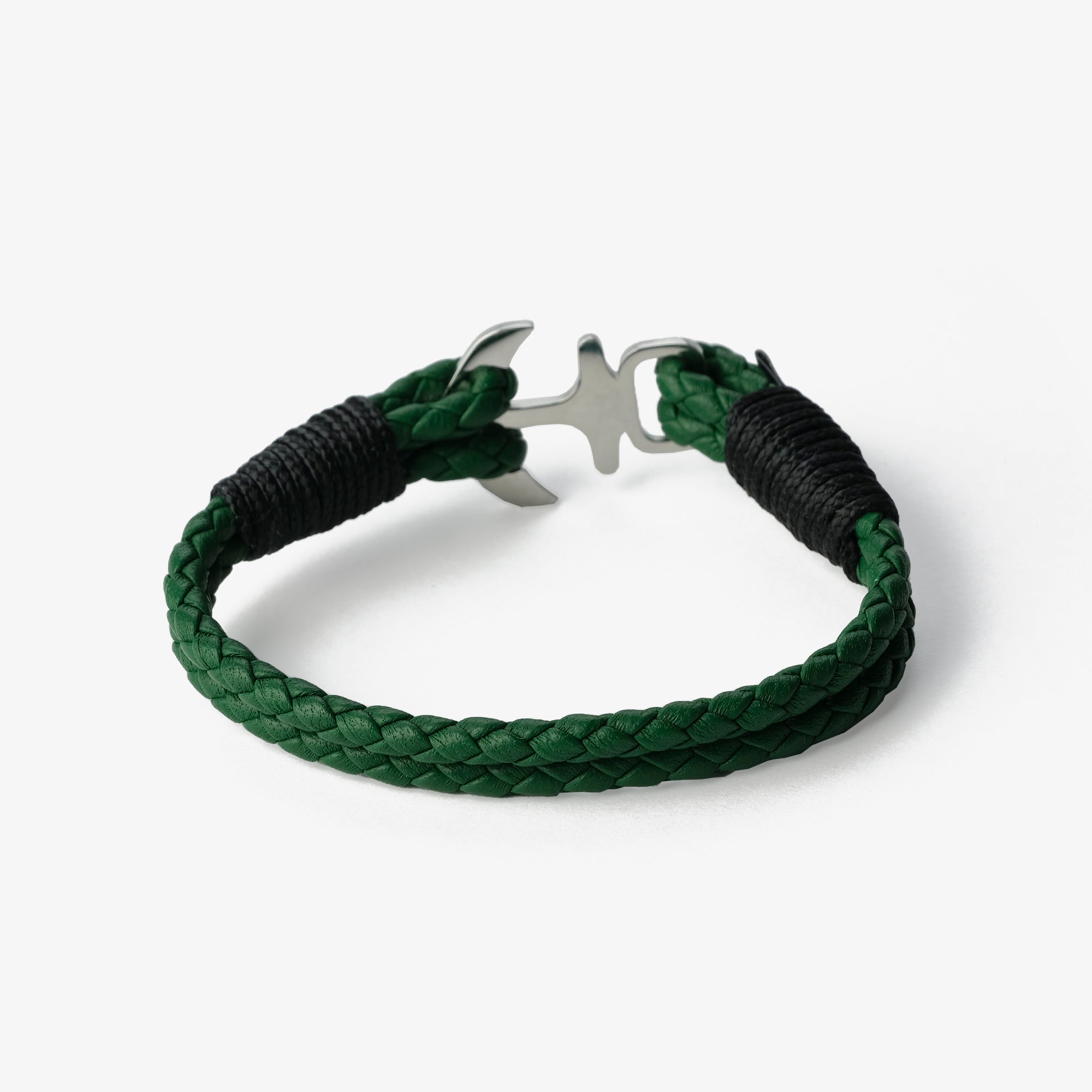 Old Skipper Meadow Breeze bratara piele verde ancora impletita