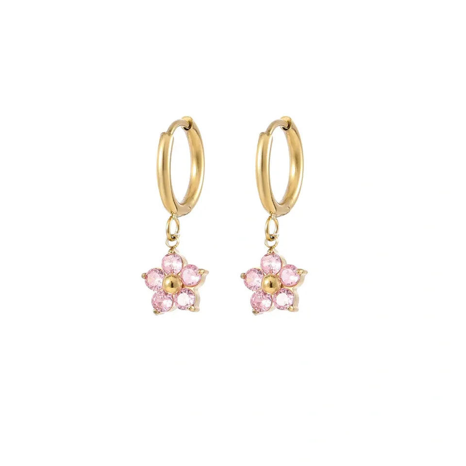 Rafini Pink Flower cercei placati aur 18K