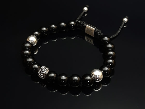 Dualstax Onix Argint bratara argint 925 reglabila 8mm