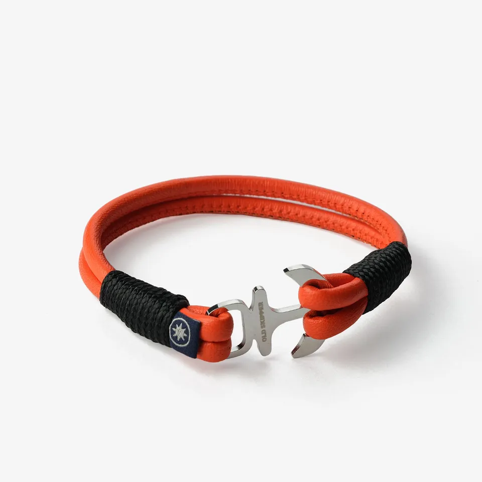 Brățară Old Skipper Sunburst Anchor piele portocalie 17cm