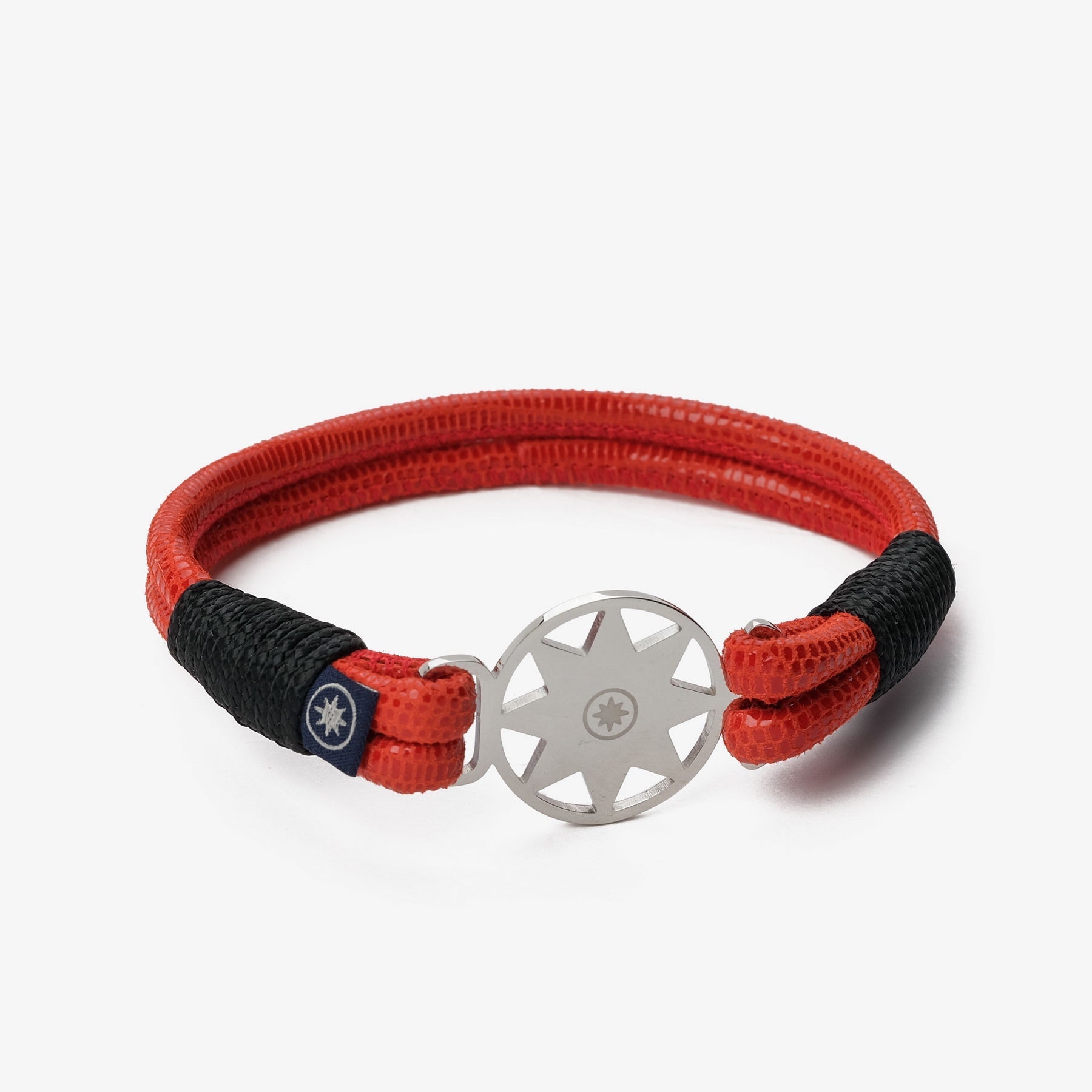 Old Skipper Lizzard Nappa bratara piele rosie ancora