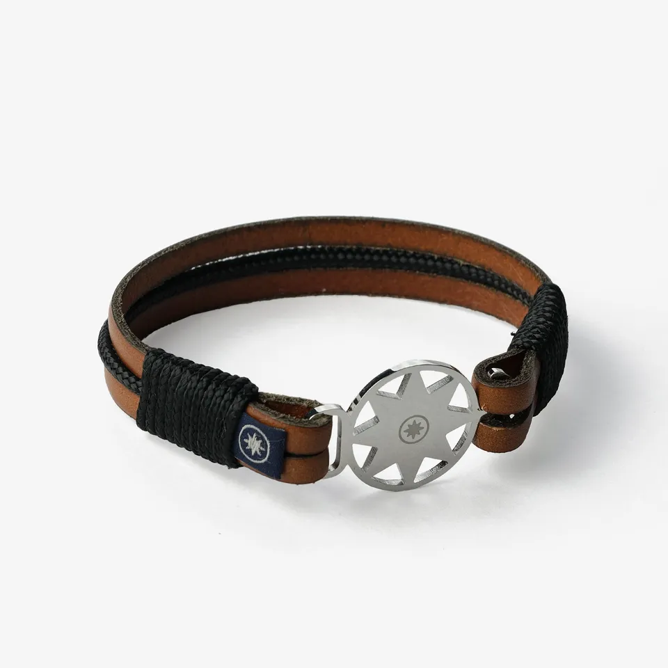 Old Skipper Seafarer brățară piele maro stea nordului