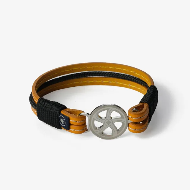 Old Skipper Golden Sunburst bratara piele mustar volan cusuta
