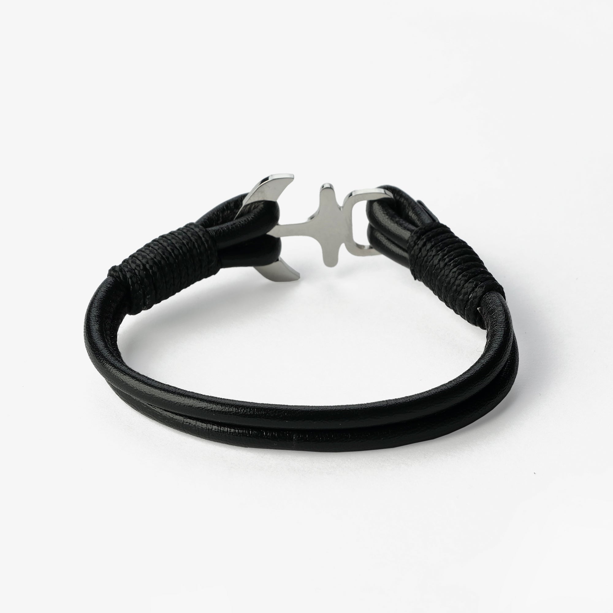 Old Skipper Black Metallic bratara piele nappa ancora negru