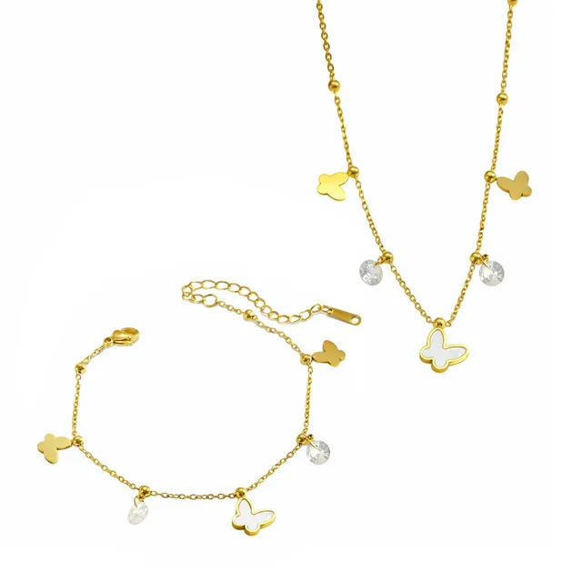 Rafini Butterfly White set lantisor + bratara 18K