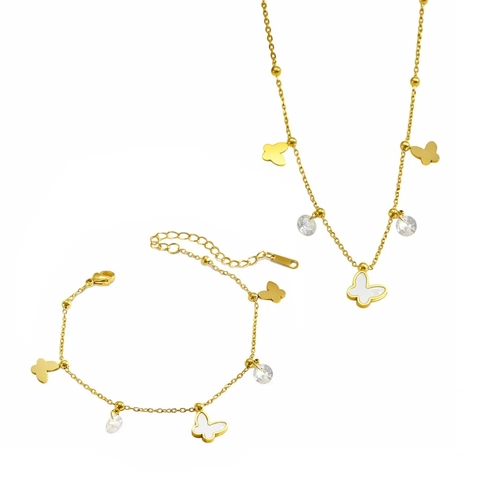 Rafini Butterfly White set lantisor + bratara 18K