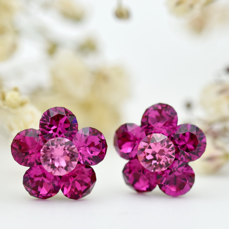Margeluta.dincristal Mini Floricele Rose Fuchsia cercei argint 925