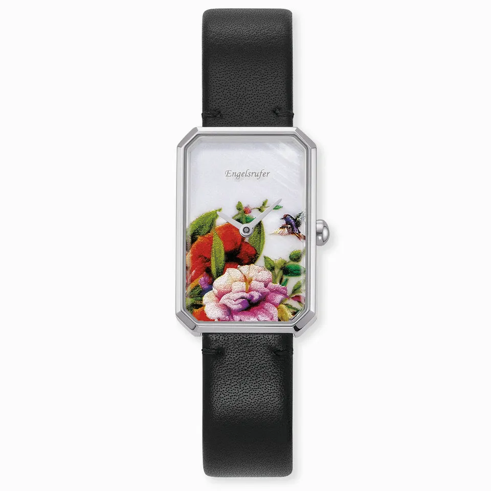 Engelsrufer Romantic Garden Blume ceas damă piele neagră