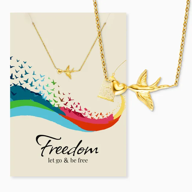 MySteel Freedom colier otel inima aurie cu felicitare