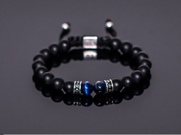 Dualstax Agate Silver brățară agat albastru reglabilă