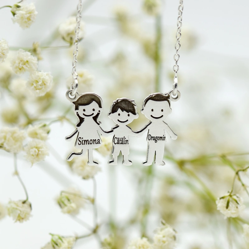 Margeluta.dincristal Familia Mea 3 membri lănțișor argint 45 cm